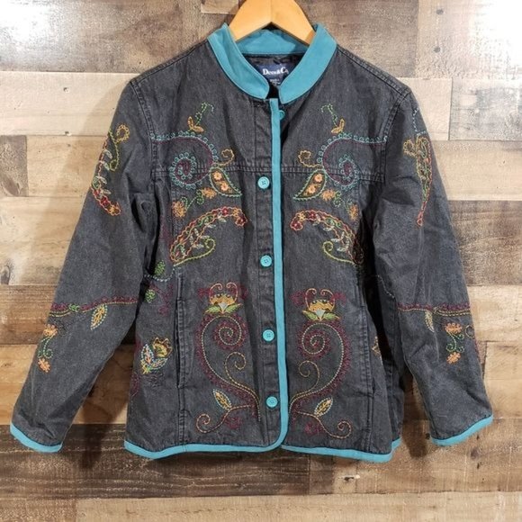 Denim&Co Jackets & Blazers - Denim & Co embroidered detailed jean jacket woman's size small